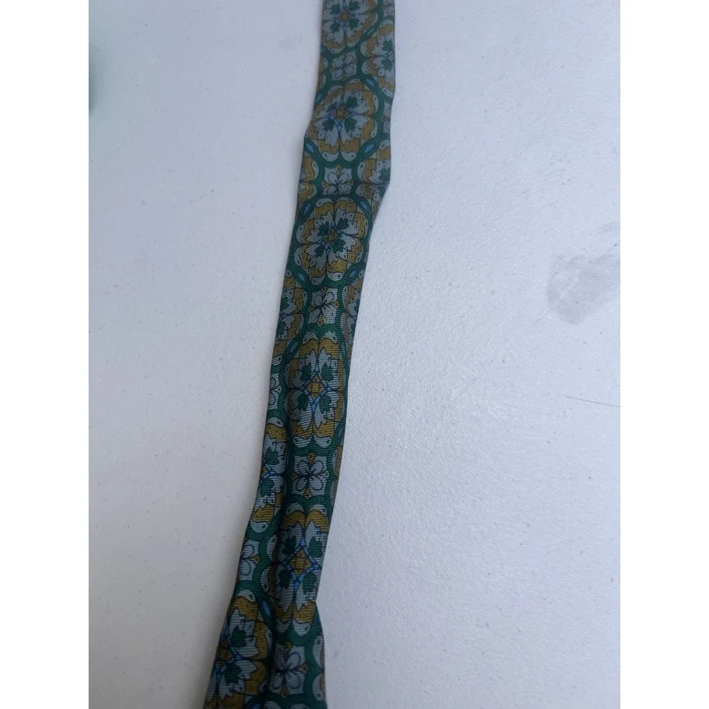 Vintage Stark Bros Since 1922 Tie Green Gold Four Leaf Clover Geometric 55